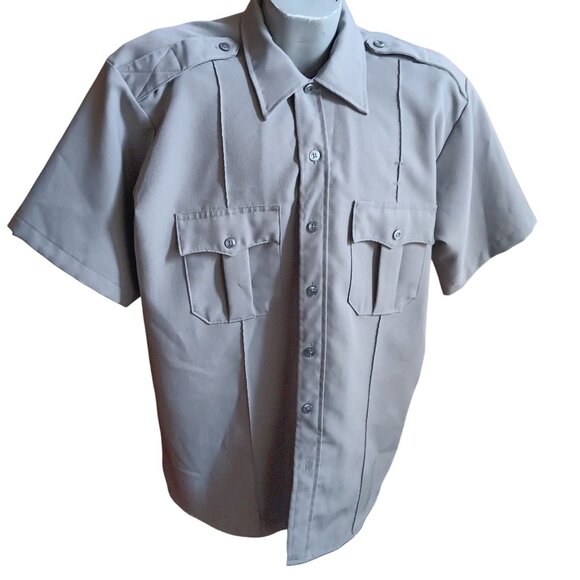 Vintage Cabelas XXL Short-Sleeve Gray Patrol Utility Uniform Shirt Epaulet 80's - Picture 1 of 5